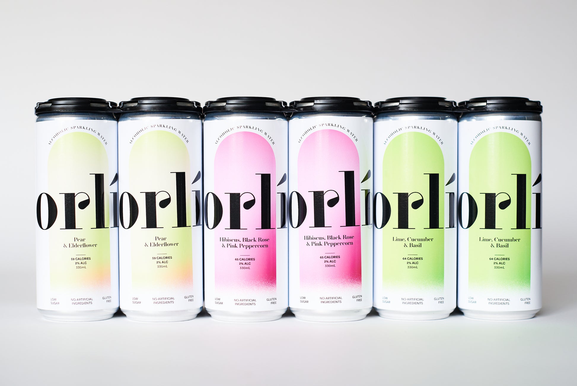 6 cans - 2 Pear and Elderflow, 2 Hibiscus, Black Rose and Pink Peppercorn, 2 Lime, Cucumber and Basil