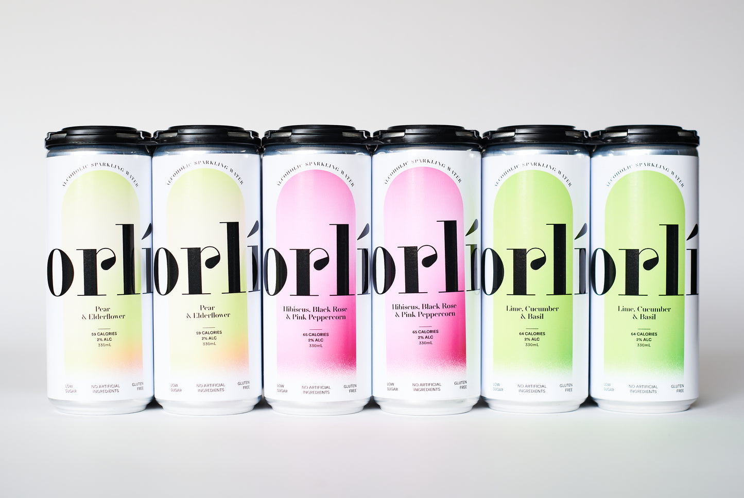 6 cans - 2 Pear and Elderflow, 2 Hibiscus, Black Rose and Pink Peppercorn, 2 Lime, Cucumber and Basil